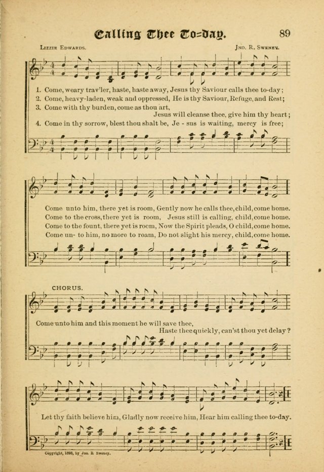 Our Praise in Song: a collection of hymns and sacred melodies, adapted for use by Sunday schools, Endeavor societies, Epworth Leagues, evangelists, pastors, choristers, etc. page 89