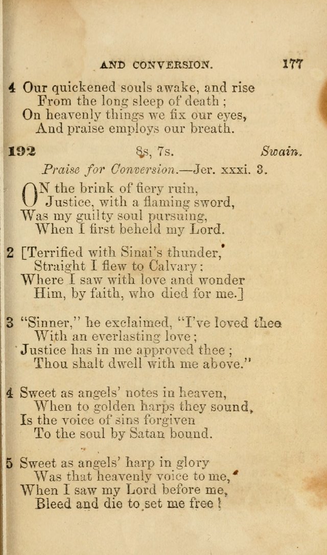 Pocket Hymns: original and selected. designed for the use of the regular Baptist church, and all who love our Lord Jesus Christ page 177