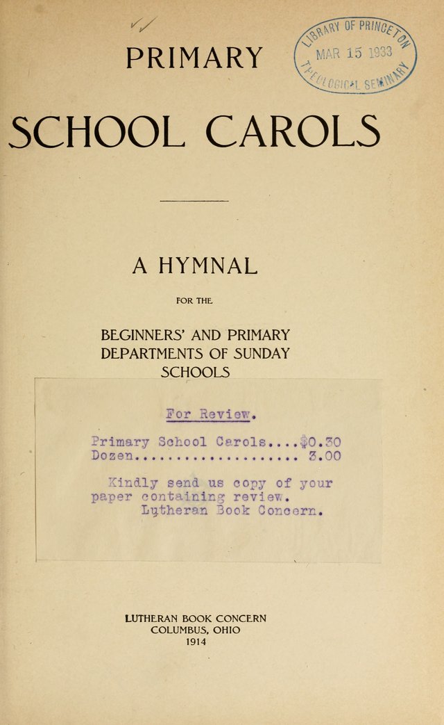 Primary School Carols: a Hymnal for the Beginners
