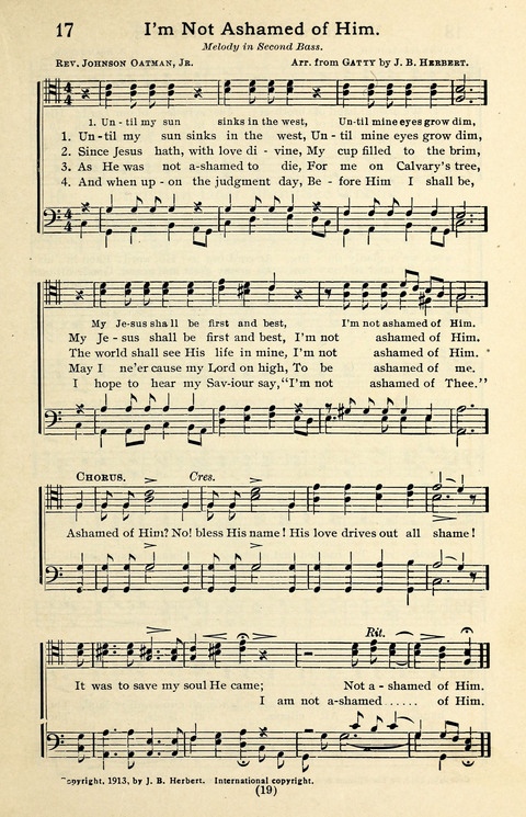 Quartets and Choruses for Men: A Collection of New and Old Gospel Songs to which is added Patriotic, Prohibition and Entertainment Songs page 17