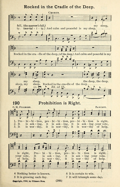 Quartets and Choruses for Men: A Collection of New and Old Gospel Songs to which is added Patriotic, Prohibition and Entertainment Songs page 187