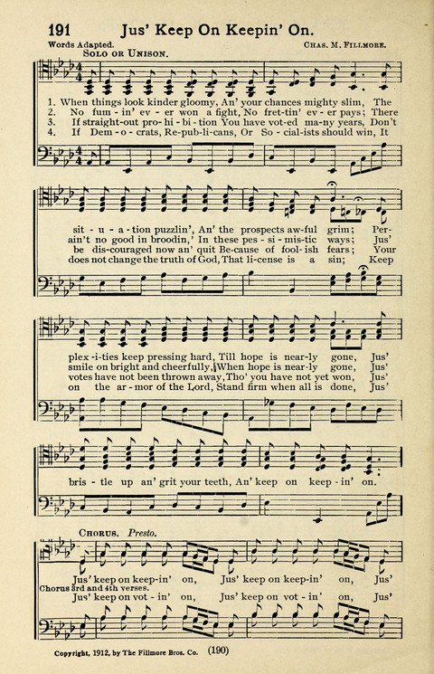Quartets and Choruses for Men: A Collection of New and Old Gospel Songs to which is added Patriotic, Prohibition and Entertainment Songs page 188