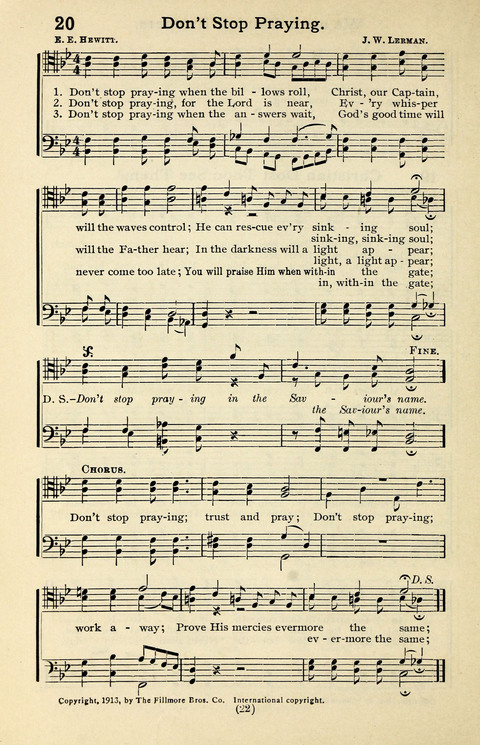 Quartets and Choruses for Men: A Collection of New and Old Gospel Songs to which is added Patriotic, Prohibition and Entertainment Songs page 20