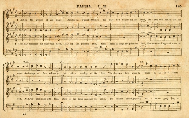 The Sacred Harp or Eclectic Harmony: a collection of church music, consisting of a great variety of psalm and hymn tunes, anthems, sacred songs and chants...(New ed., Rev. and Corr.) page 185