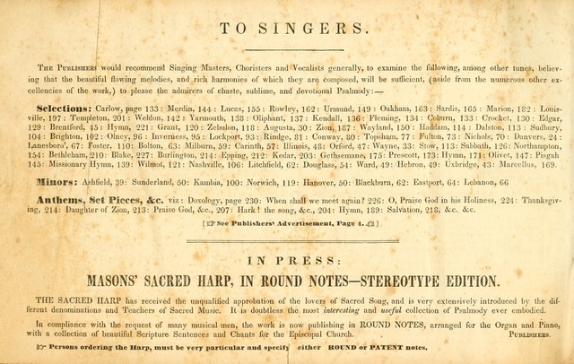 The Sacred Harp or Eclectic Harmony: a collection of church music, consisting of a great variety of psalm and hymn tunes, anthems, sacred songs and chants...(New ed., Rev. and Corr.) page 2