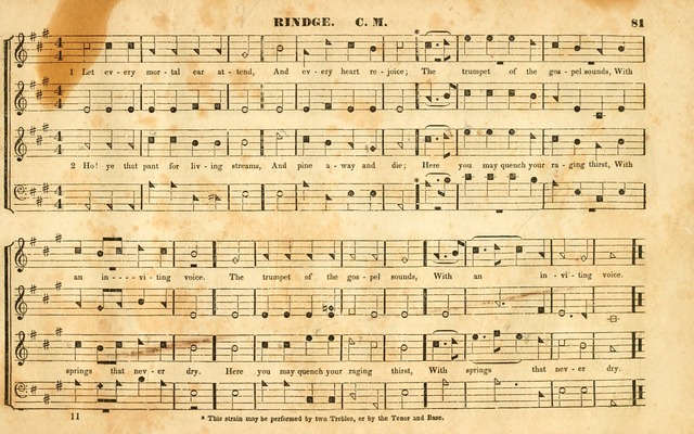 The Sacred Harp or Eclectic Harmony: a collection of church music, consisting of a great variety of psalm and hymn tunes, anthems, sacred songs and chants...(New ed., Rev. and Corr.) page 81
