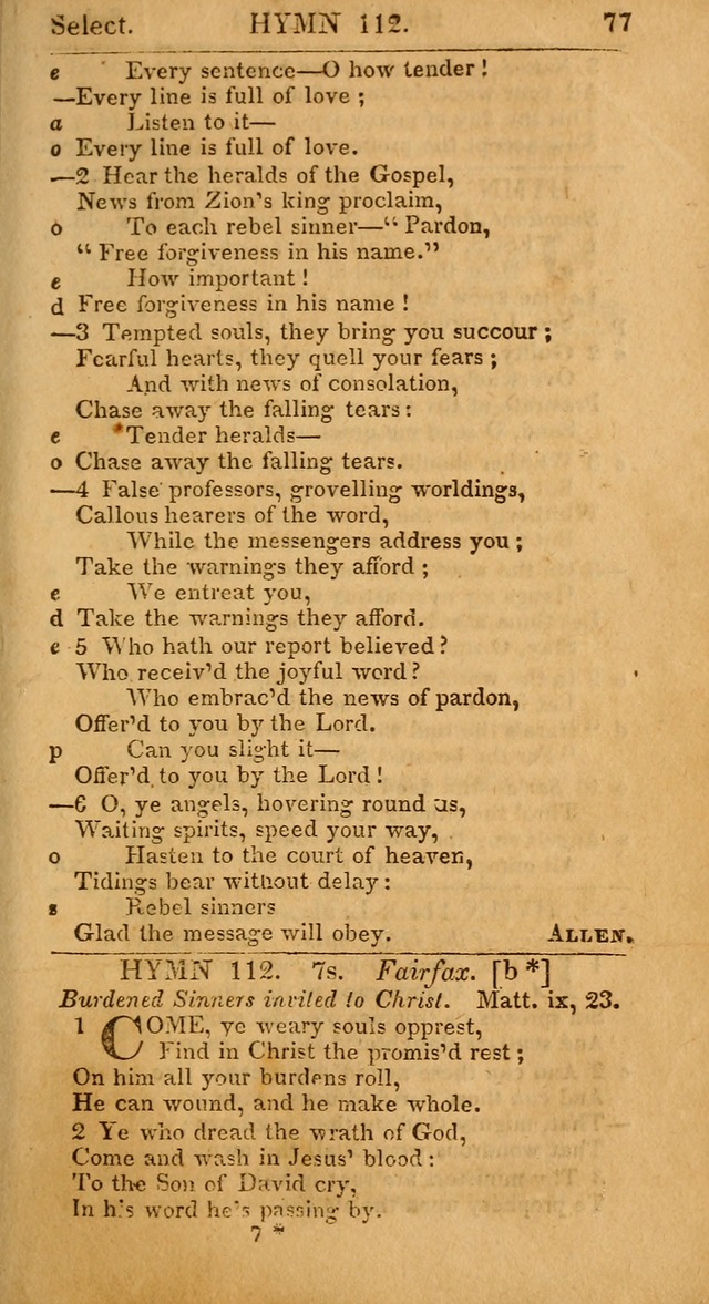 Select Hymns: the third part of Christian Psalmody; with directions for musical expression (Stereotype ed.) page 77