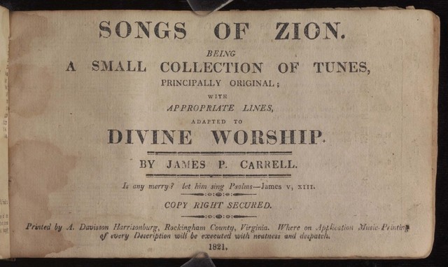 Songs of Zion: being a small collection of tunes, principally original; with appropriate lines, adapted to divine worship page cover