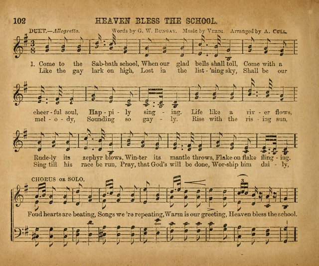 Sabbath School Bell No. 2: a superior collection of choice tunes, newly arranged and composed, and a large number of excellent hymns written expressly for this work, which are well adapted for...      page 102