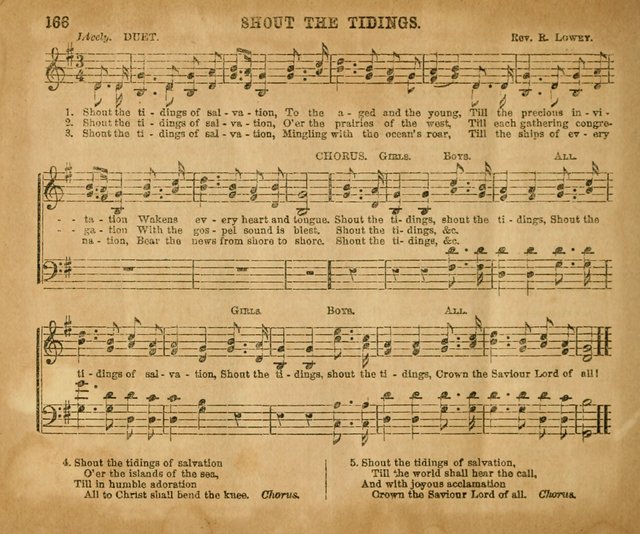 Sabbath School Bell No. 2: a superior collection of choice tunes, newly arranged and composed, and a large number of excellent hymns written expressly for this work, which are well adapted for...      page 166
