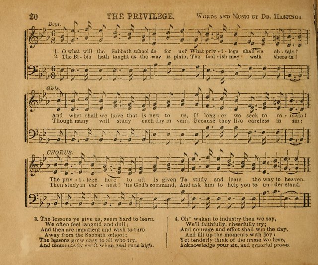 Sabbath School Bell No. 2: a superior collection of choice tunes, newly arranged and composed, and a large number of excellent hymns written expressly for this work, which are well adapted for...      page 20