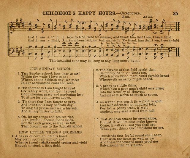 Sabbath School Bell No. 2: a superior collection of choice tunes, newly arranged and composed, and a large number of excellent hymns written expressly for this work, which are well adapted for...      page 35