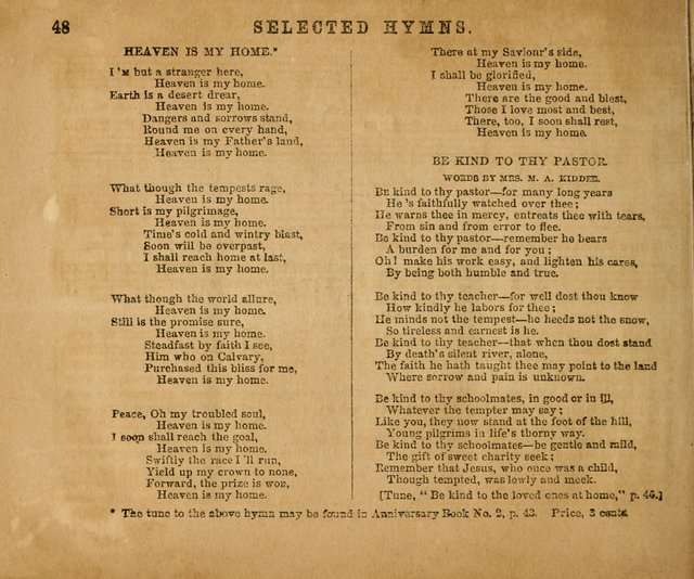 Sabbath School Bell No. 2: a superior collection of choice tunes, newly arranged and composed, and a large number of excellent hymns written expressly for this work, which are well adapted for...      page 48