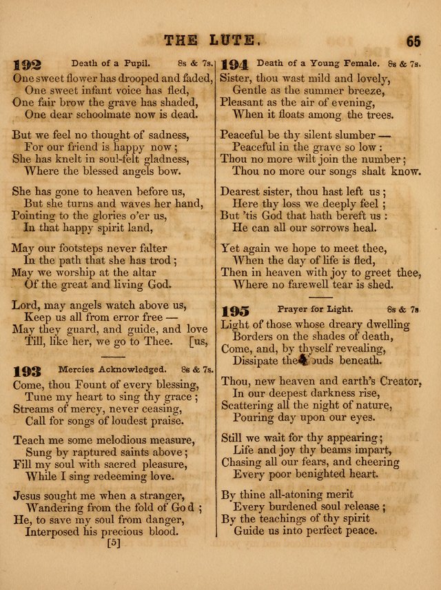 The Sabbath School Lute: a selection of hymns and appropriate melodies, adapted to the wants of Sabbath schools, families and social meetings page 65