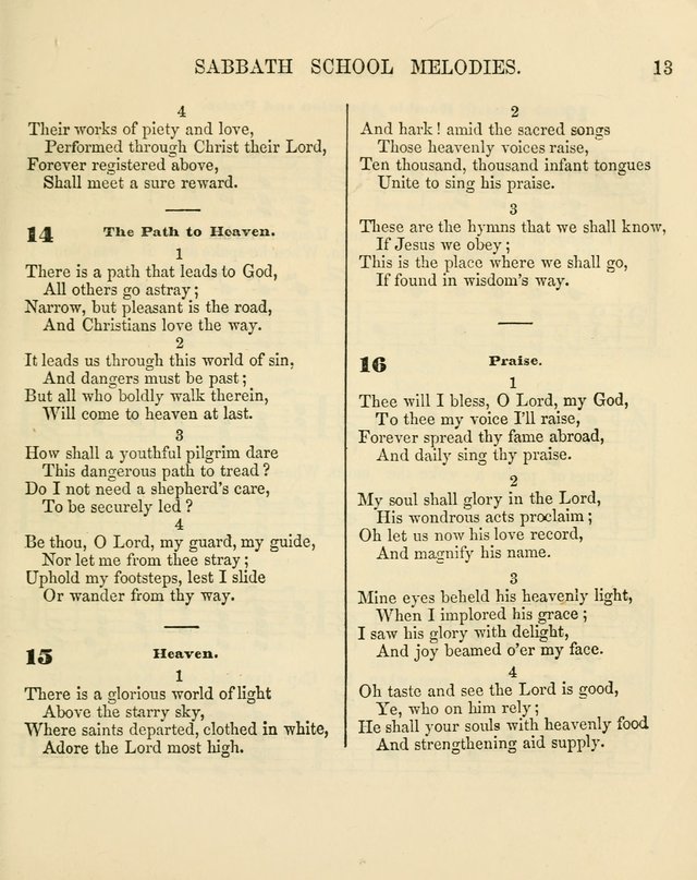 The Sabbath School Melodist: being a selection of hymns with appropriate music; for the use of Sabbath schools, families and social meetings page 13