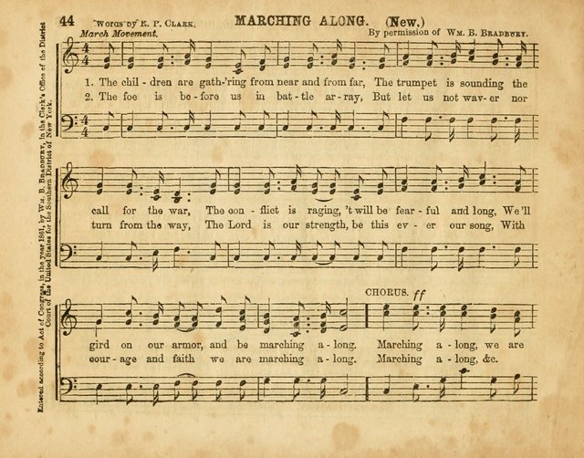 The Sabbath School Pearl or the Sunday school Army singing Book: A New Collection of choice hymns and tunes for Sunday Schools, Anniversaries, Missionary Meetings, Infant Class Exercises, &c. page 44