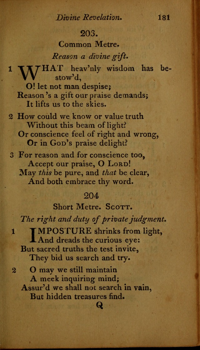 A Selection of Sacred Poetry: consisting of psalms and hymns, from Watts, Doddridge, Merrick, Scott, Cowper, Barbauld, Steele ...compiled for  the use of the Unitarian Church in Philadelphia page 181