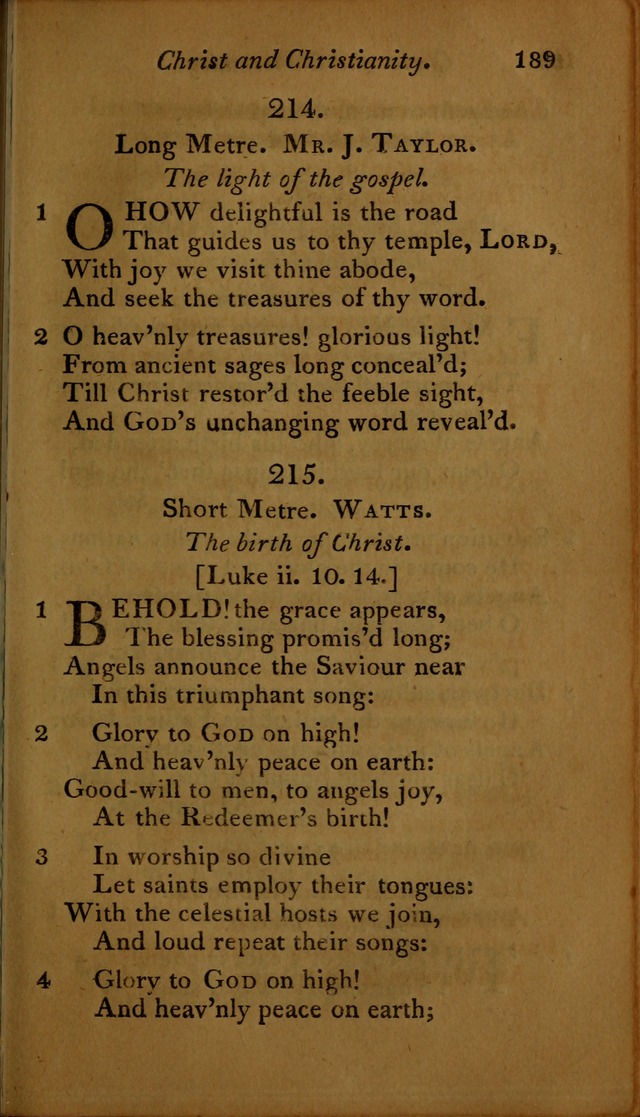 A Selection of Sacred Poetry: consisting of psalms and hymns, from Watts, Doddridge, Merrick, Scott, Cowper, Barbauld, Steele ...compiled for  the use of the Unitarian Church in Philadelphia page 189