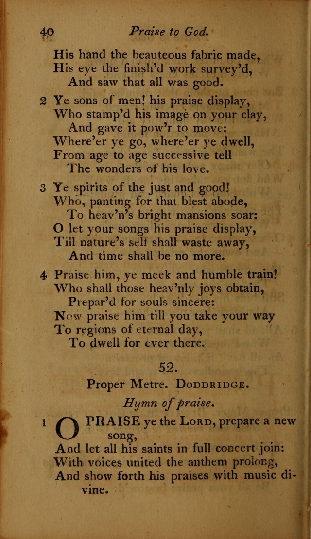 A Selection of Sacred Poetry: consisting of psalms and hymns, from Watts, Doddridge, Merrick, Scott, Cowper, Barbauld, Steele ...compiled for  the use of the Unitarian Church in Philadelphia page 40