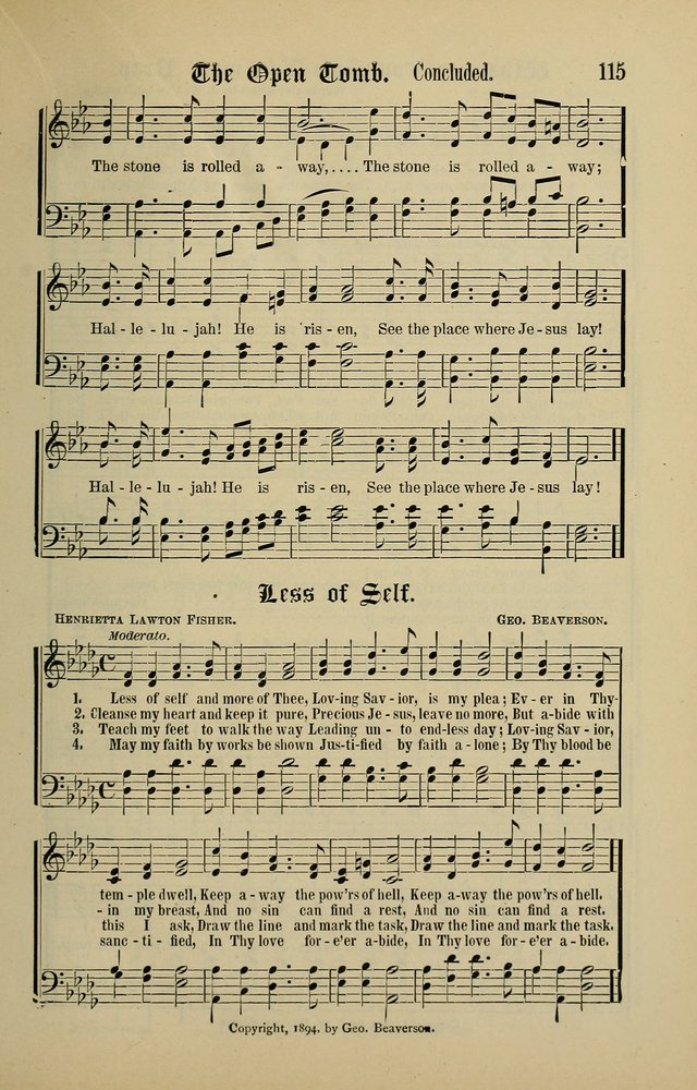 Songs of the Peacemaker: a collection of sacred songs and hymns for use in all services of the church, Sunday-school, home circle, and all kinds of evangelistic work page 115
