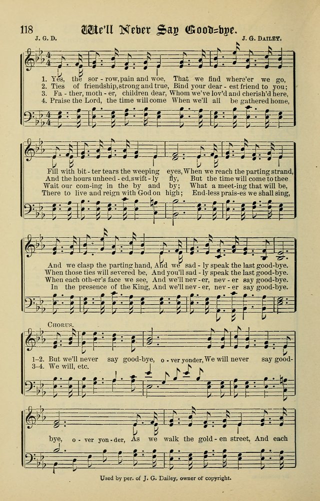 Songs of the Peacemaker: a collection of sacred songs and hymns for use in all services of the church, Sunday-school, home circle, and all kinds of evangelistic work page 118