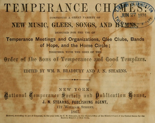 Temperance Chimes: comprising a great variety of new music, glees, songs, and hymns, designed for the use of temperance meeting and organizations, glee clubs, bands of hope, and the home circle page 1