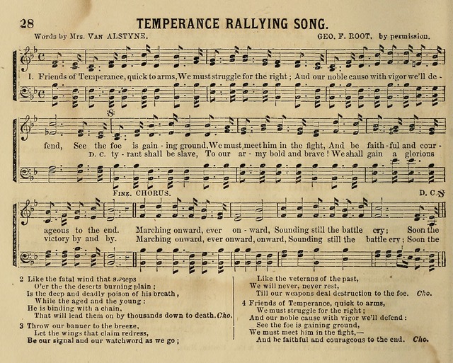 Temperance Chimes: comprising a great variety of new music, glees, songs, and hymns, designed for the use of temperance meeting and organizations, glee clubs, bands of hope, and the home circle page 28