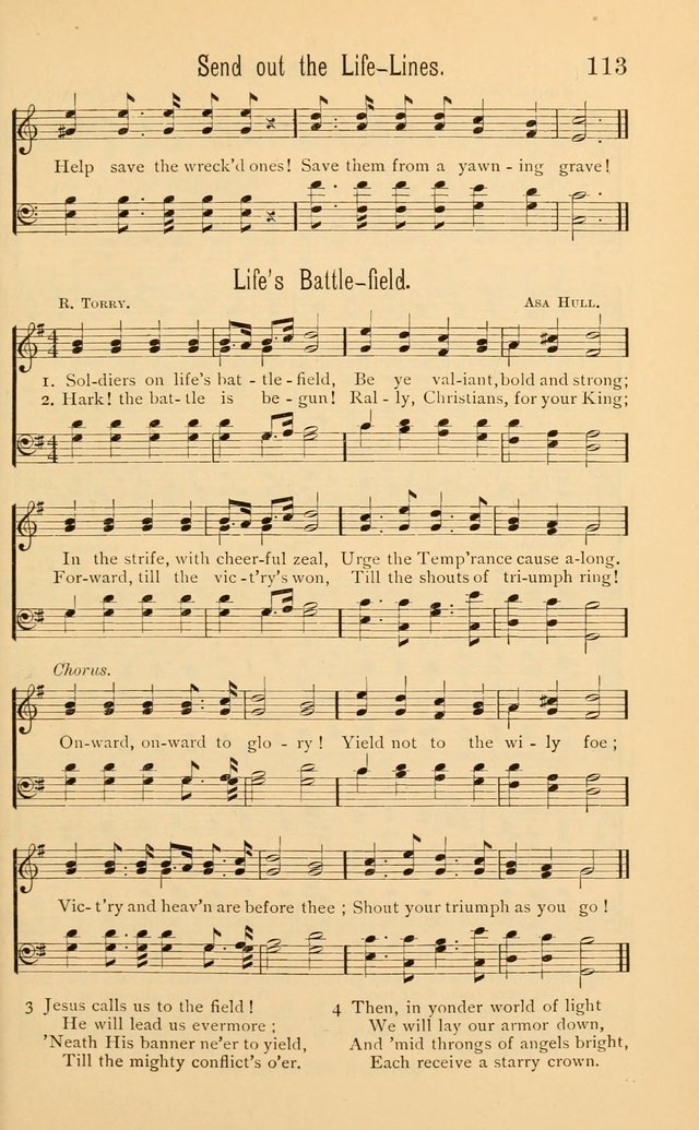 Temperance Rallying Songs: consisting of a large variety of solos, quartettes, and choruses, suited to every phase of the great temperance reformation page 113