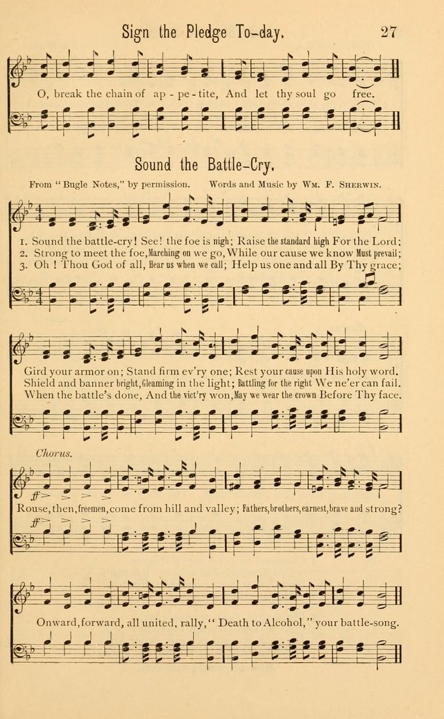 Temperance Rallying Songs: consisting of a large variety of solos, quartettes, and choruses, suited to every phase of the great temperance reformation page 27