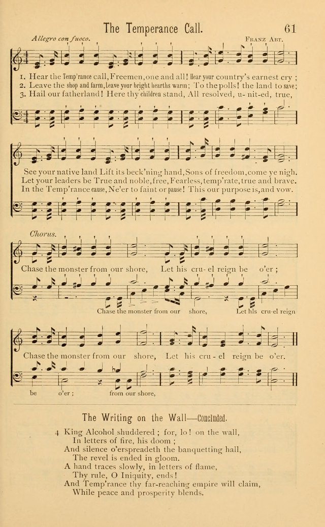 Temperance Rallying Songs: consisting of a large variety of solos, quartettes, and choruses, suited to every phase of the great temperance reformation page 61