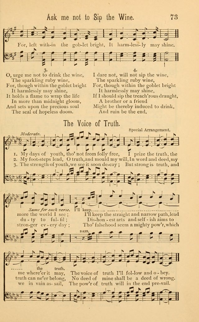 Temperance Rallying Songs: consisting of a large variety of solos, quartettes, and choruses, suited to every phase of the great temperance reformation page 73