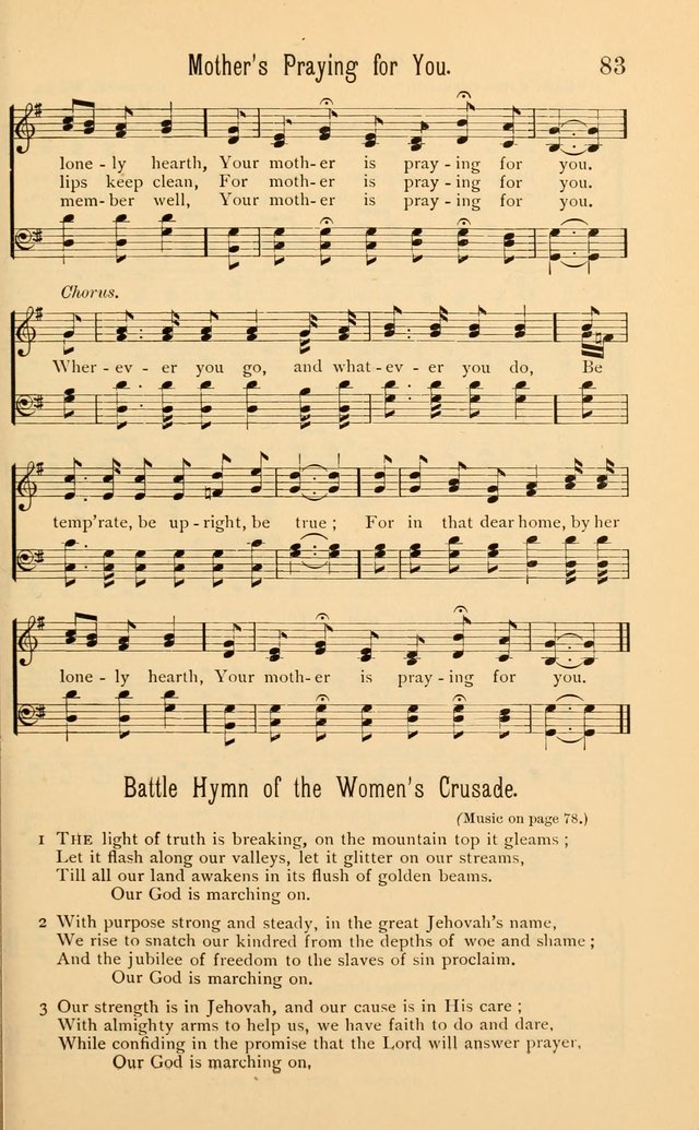 Temperance Rallying Songs: consisting of a large variety of solos, quartettes, and choruses, suited to every phase of the great temperance reformation page 83