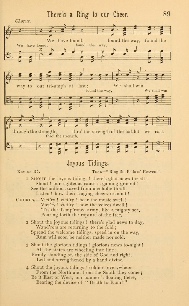 Temperance Rallying Songs: consisting of a large variety of solos, quartettes, and choruses, suited to every phase of the great temperance reformation page 89