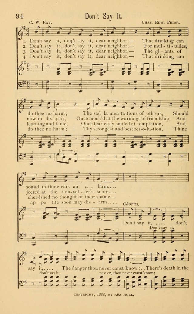 Temperance Rallying Songs: consisting of a large variety of solos, quartettes, and choruses, suited to every phase of the great temperance reformation page 94