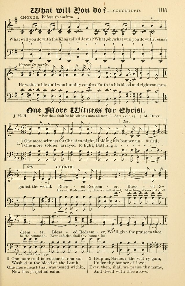 Unfading Treasures: a compilation of sacred songs and hymns, adapted for use by Sunday schools, Epworth Leagues, endeavor societies, pastors, evangelists, choristers, etc. page 105