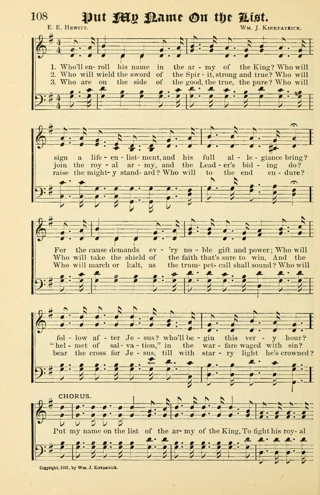 Unfading Treasures: a compilation of sacred songs and hymns, adapted for use by Sunday schools, Epworth Leagues, endeavor societies, pastors, evangelists, choristers, etc. page 108