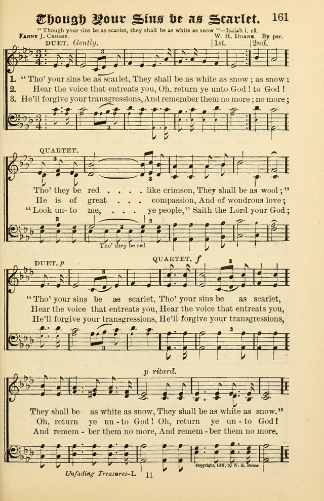 Unfading Treasures: a compilation of sacred songs and hymns, adapted for use by Sunday schools, Epworth Leagues, endeavor societies, pastors, evangelists, choristers, etc. page 161