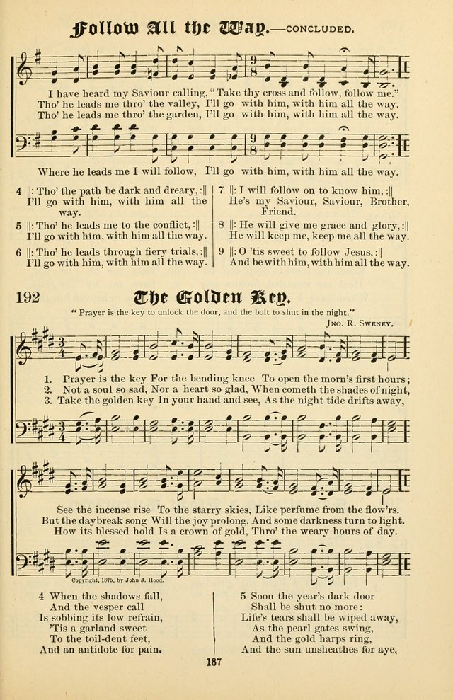 Unfading Treasures: a compilation of sacred songs and hymns, adapted for use by Sunday schools, Epworth Leagues, endeavor societies, pastors, evangelists, choristers, etc. page 187