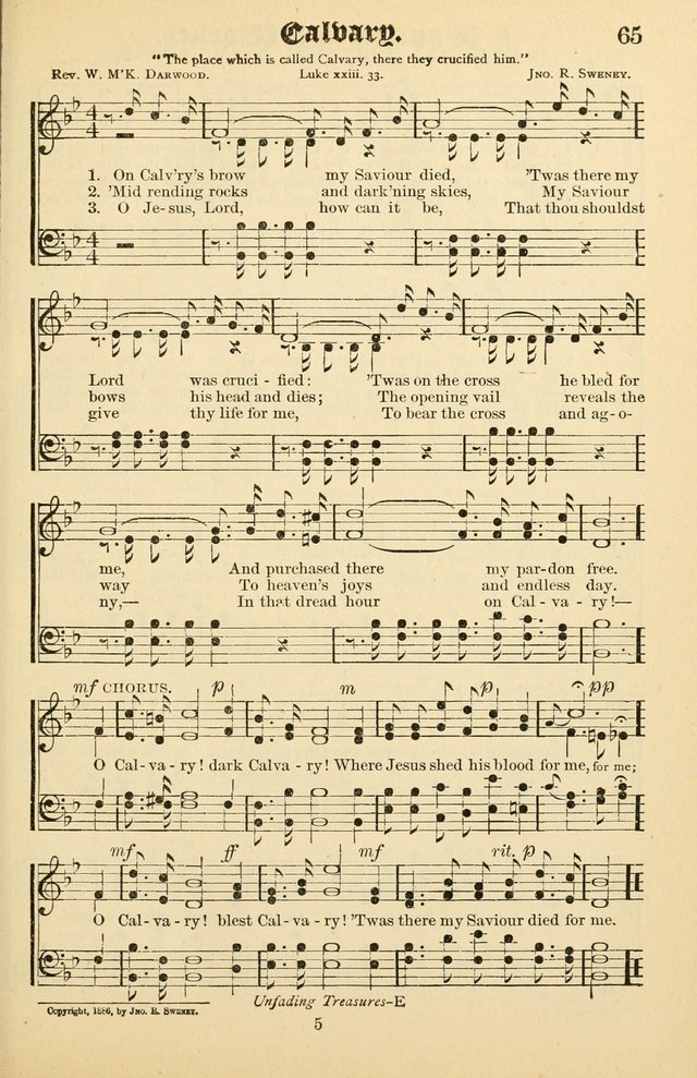 Unfading Treasures: a compilation of sacred songs and hymns, adapted for use by Sunday schools, Epworth Leagues, endeavor societies, pastors, evangelists, choristers, etc. page 65