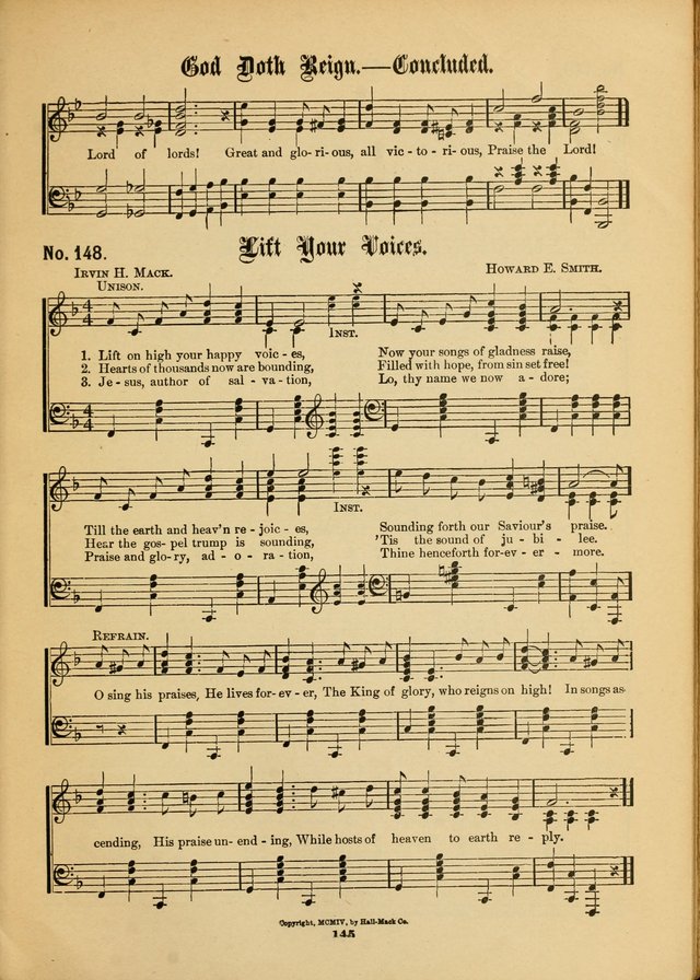 The Voice of Praise: a compilation of the very best sacred songs for use in Sunday Schools and praise services page 145