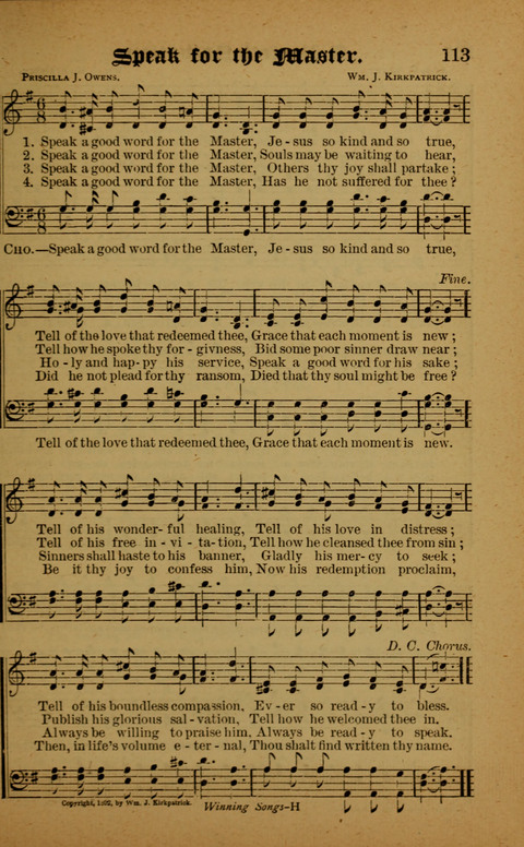 Winning Songs: for use in meetings for Christian worship or work page 113