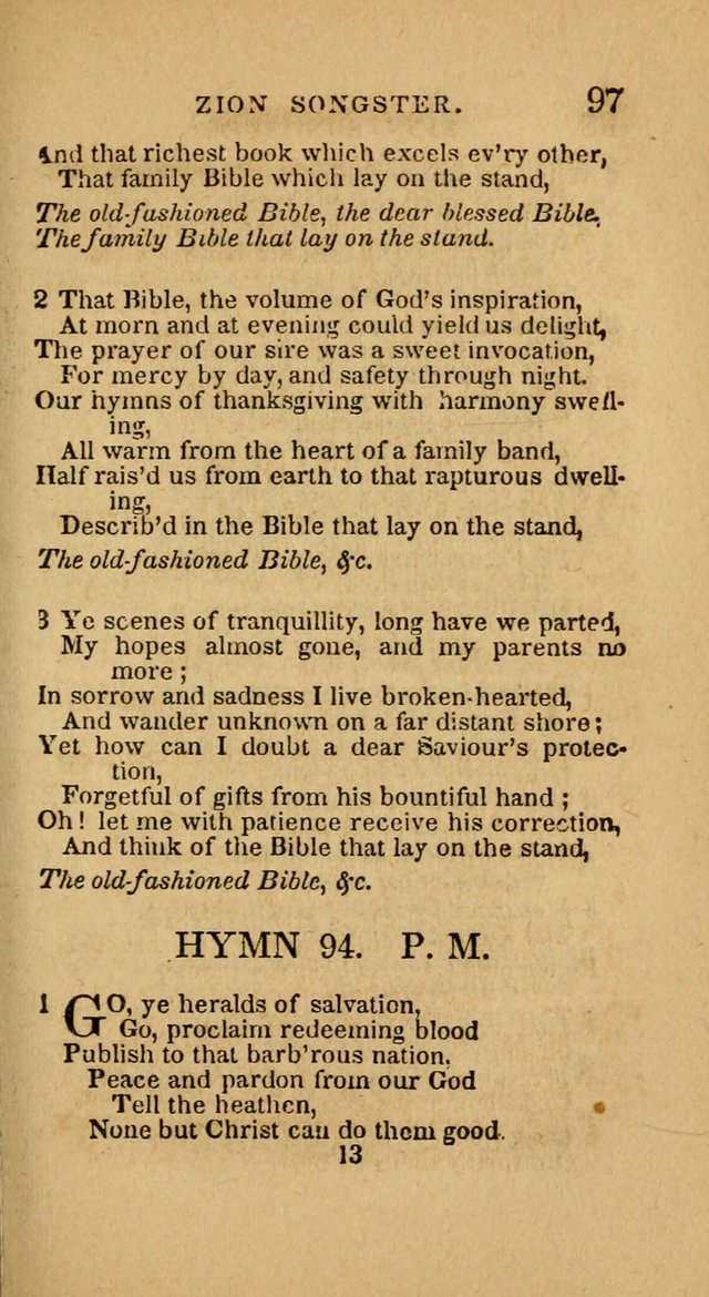 The Zion Songster: a Collection of Hymns and Spiritual Songs, generally sung at camp and prayer meetings, and in revivals of religion  (Rev. & corr.) page 100