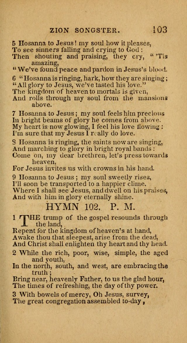 The Zion Songster: a Collection of Hymns and Spiritual Songs, generally sung at camp and prayer meetings, and in revivals of religion  (Rev. & corr.) page 106