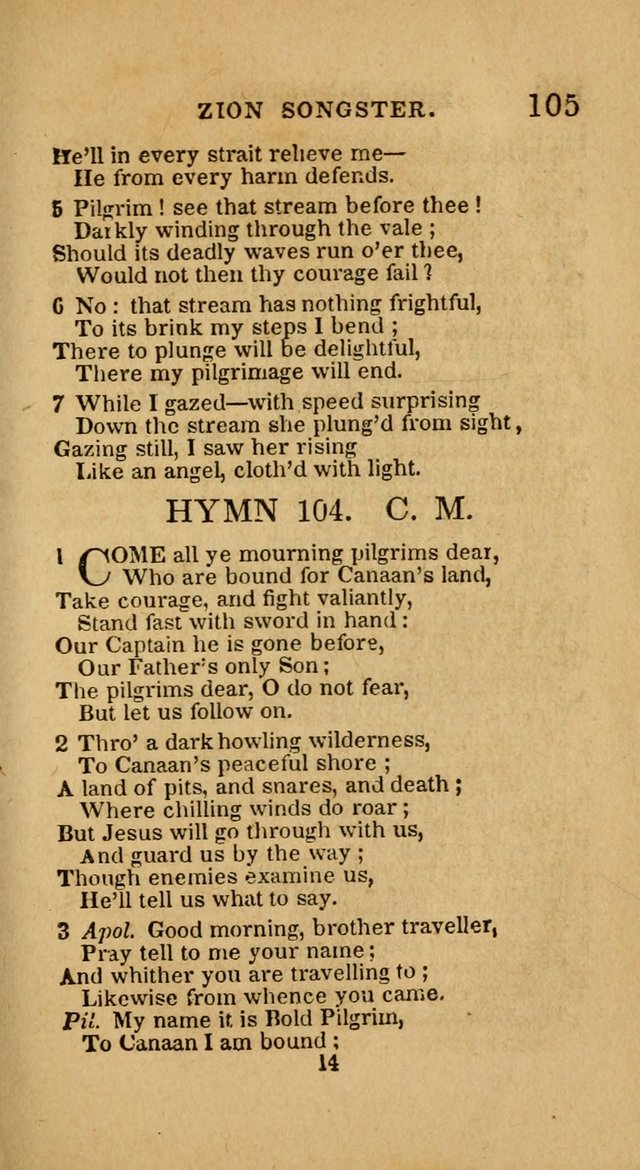 The Zion Songster: a Collection of Hymns and Spiritual Songs, generally sung at camp and prayer meetings, and in revivals of religion  (Rev. & corr.) page 108