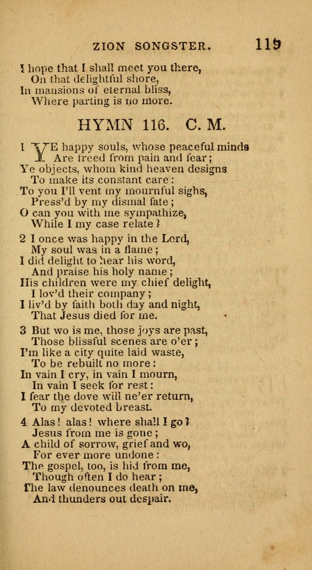 The Zion Songster: a Collection of Hymns and Spiritual Songs, generally sung at camp and prayer meetings, and in revivals of religion  (Rev. & corr.) page 122