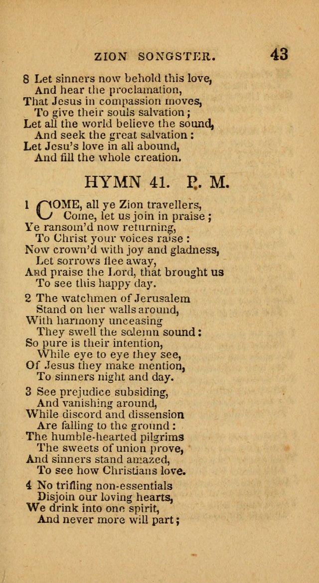 The Zion Songster: a Collection of Hymns and Spiritual Songs, generally sung at camp and prayer meetings, and in revivals of religion  (Rev. & corr.) page 46