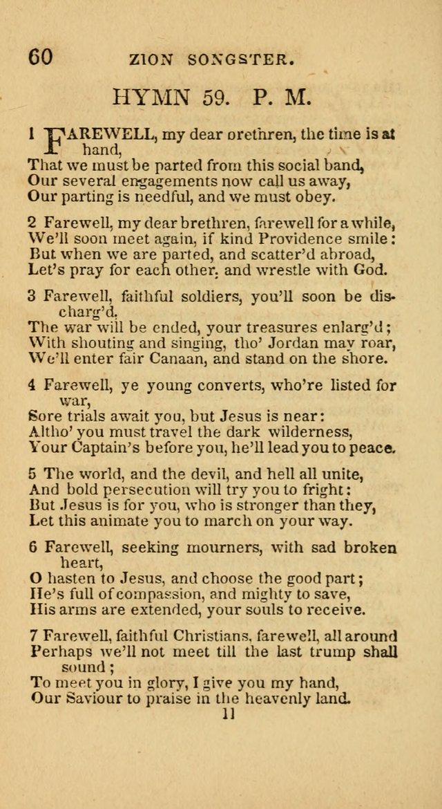 The Zion Songster: a Collection of Hymns and Spiritual Songs, generally sung at camp and prayer meetings, and in revivals of religion  (Rev. & corr.) page 63