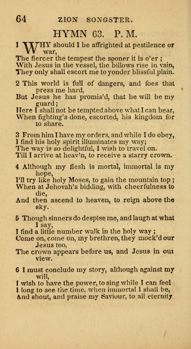 The Zion Songster: a Collection of Hymns and Spiritual Songs, generally sung at camp and prayer meetings, and in revivals of religion  (Rev. & corr.) page 67