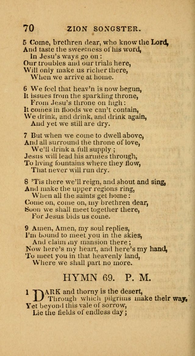 The Zion Songster: a Collection of Hymns and Spiritual Songs, generally sung at camp and prayer meetings, and in revivals of religion  (Rev. & corr.) page 73